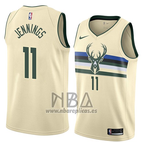 Camiseta Milwaukee Bucks Opal Brandon Jennings NO 11 Ciudad 2018 Crema